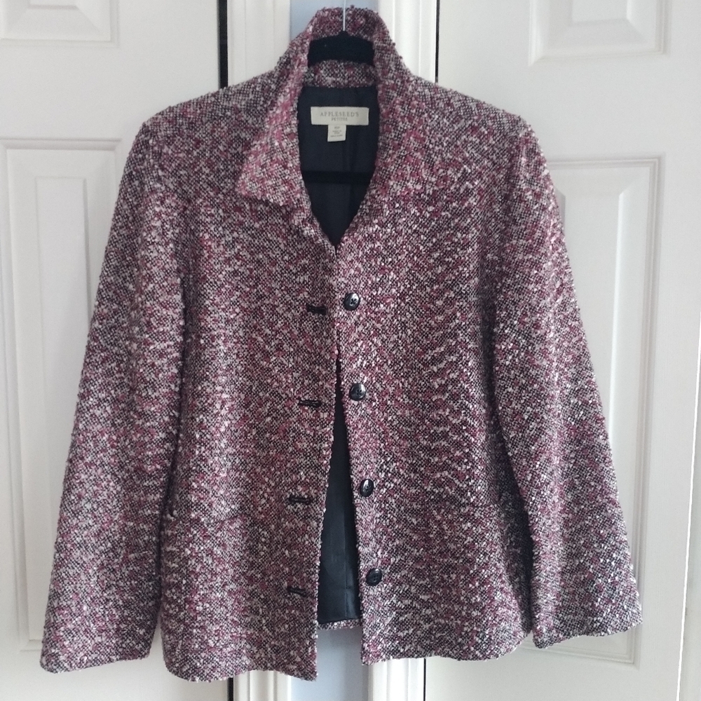 Appleseed's Petite Woven Nubby Classic Button front Blazer Jacket 10P - Picture 2 of 15
